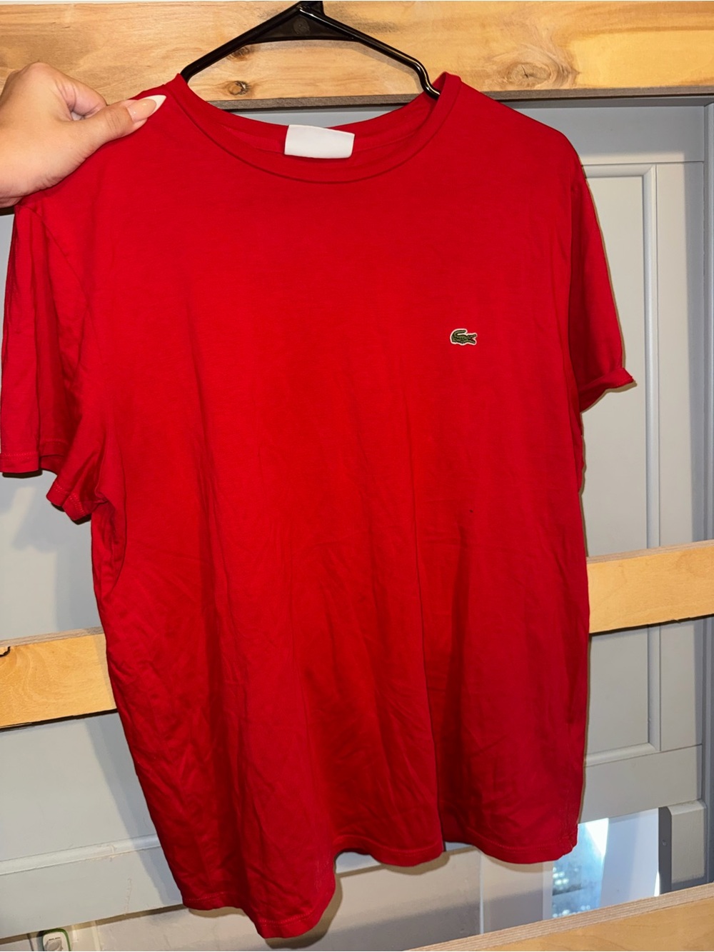 Lacoste Men’s Red Short Sleeve Crewneck T-Shirt with Crocodile Logo